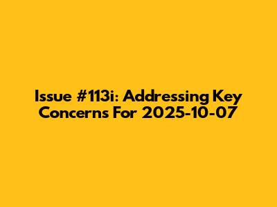 Issue #113i: Addressing Key Concerns For 2025-10-07